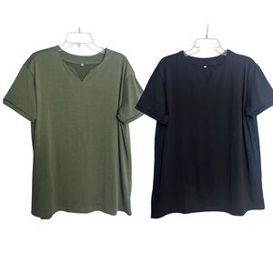 Men's Green and Black T-Shirts Large vneck short sleeve